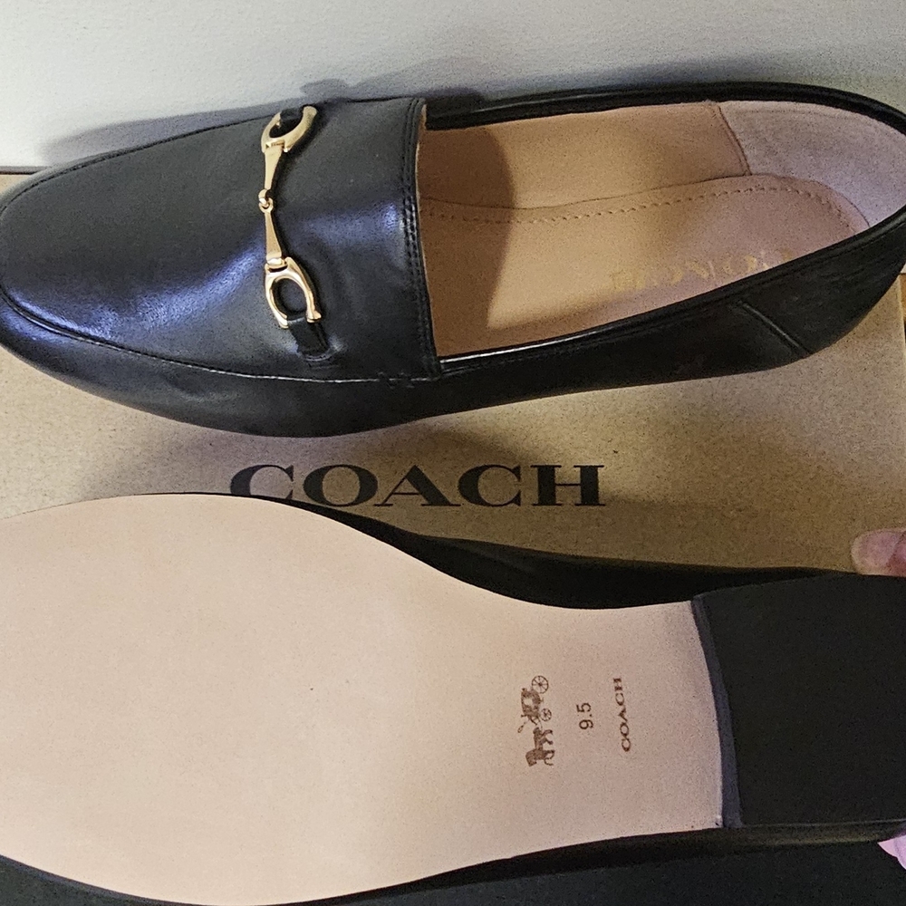 Coach Black Flats with Gold Accent